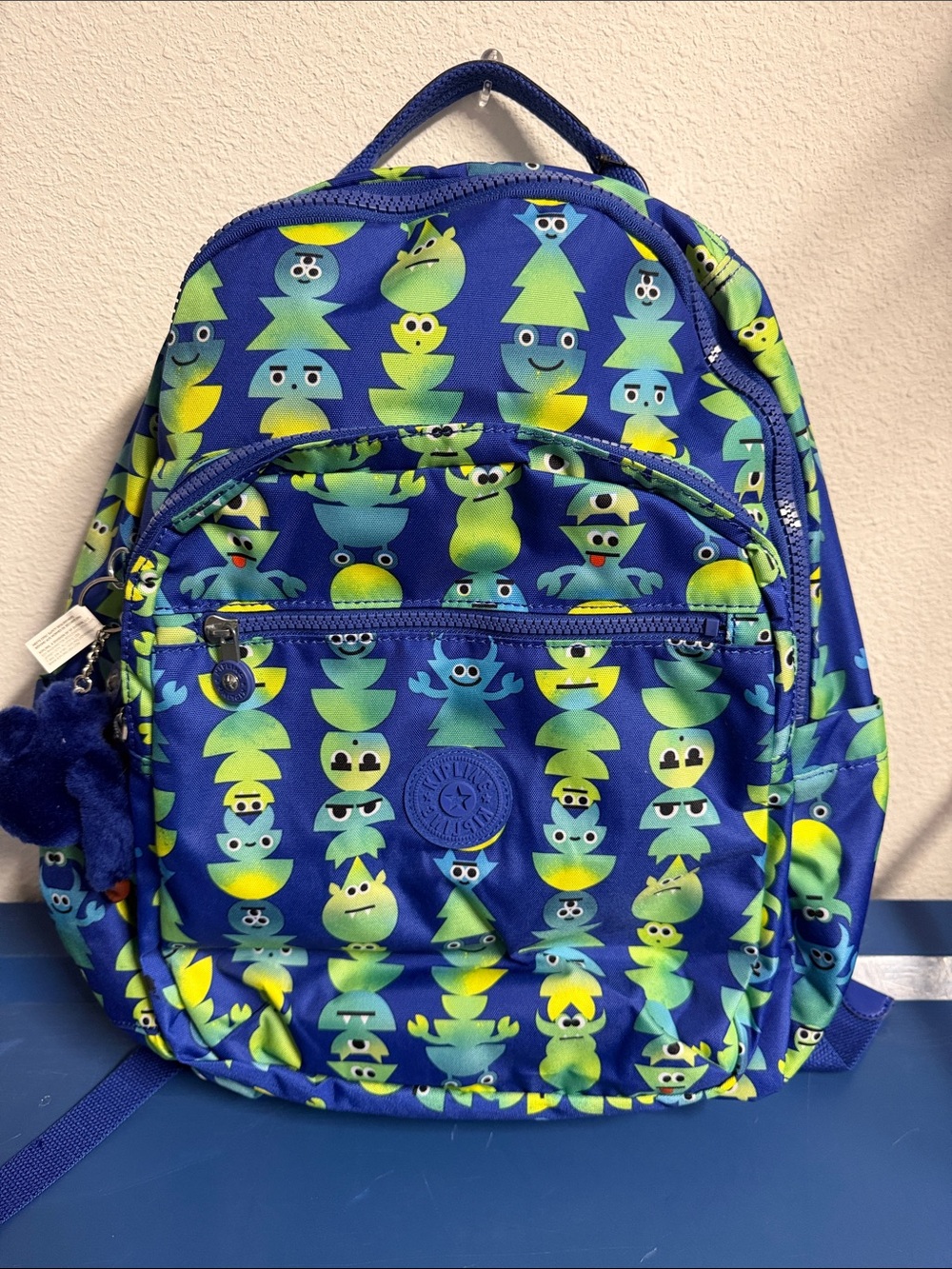 Kipling Blue Monster Print Kids Backpack